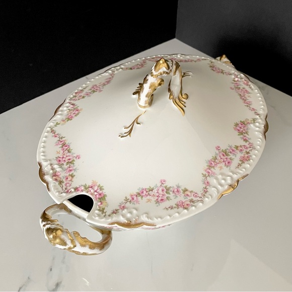 Pink Roses Floral & Gold Tureen - Elite Limoges - Picture 4 of 15